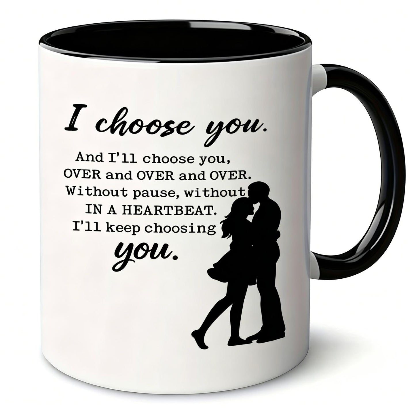 Romantic couple ceramic black coffee mug/tea cup A cup/mug printed with "I choose you" and a silhouette of a loving couple