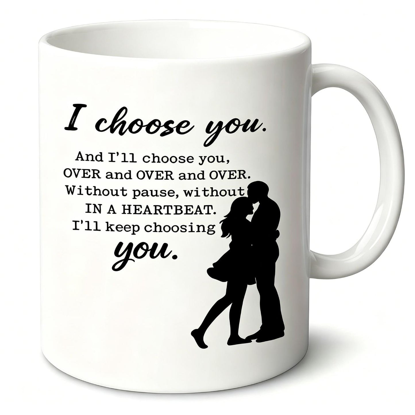 Romantic couple ceramic black coffee mug/tea cup A cup/mug printed with "I choose you" and a silhouette of a loving couple
