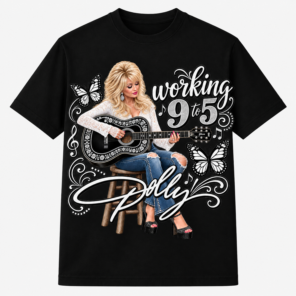 Working 9 to 5 Vintage Country Music T-Shirt – Western Butterfly Graphic Tee