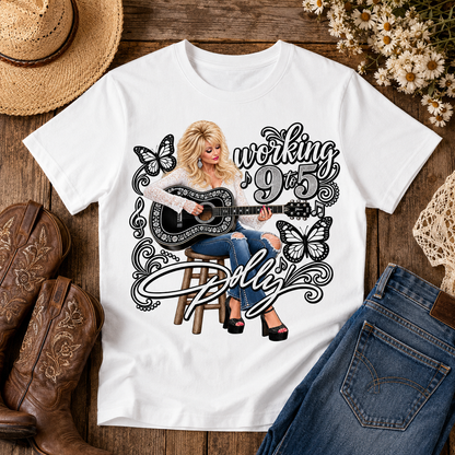 Working 9 to 5 Vintage Country Music T-Shirt – Western Butterfly Graphic Tee
