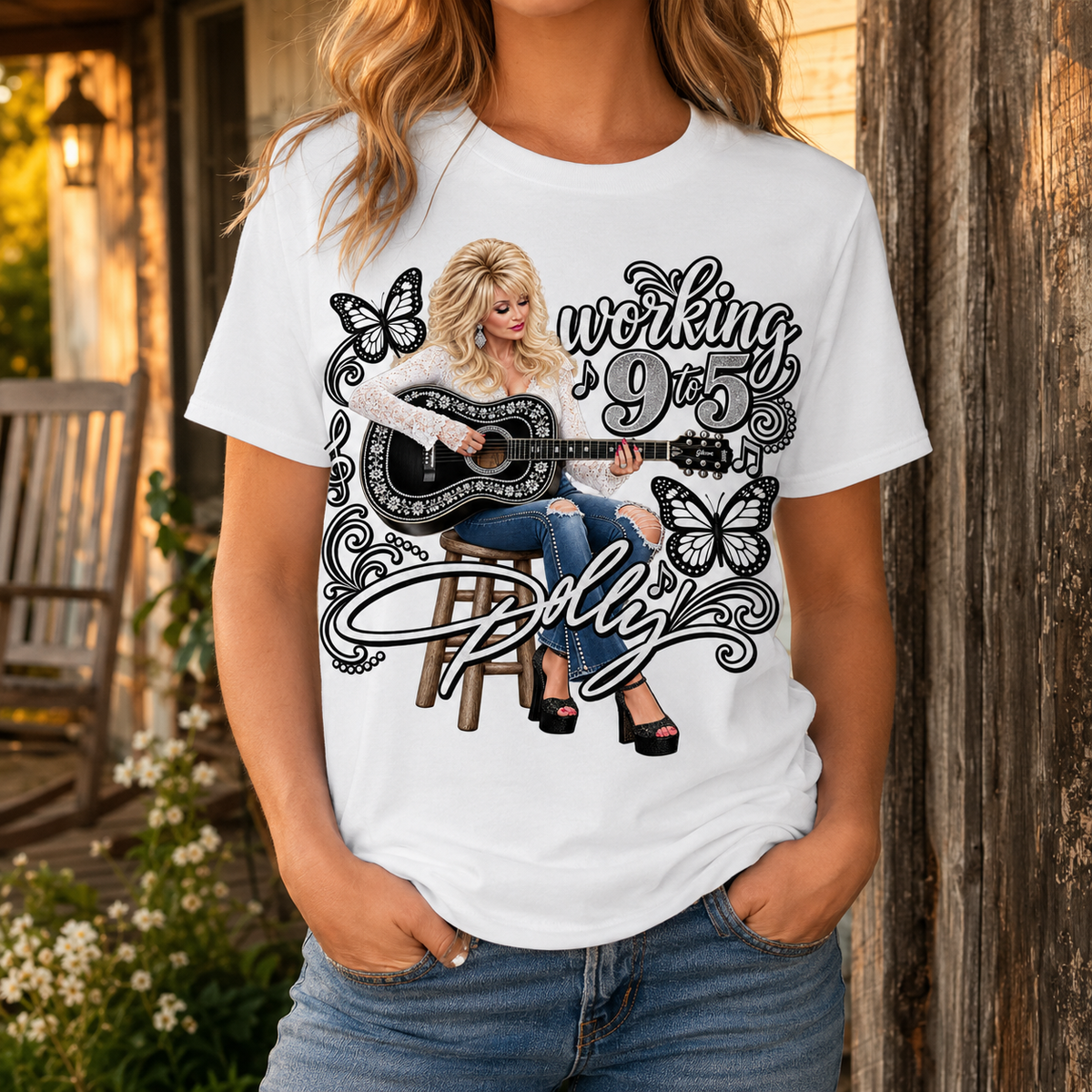 Working 9 to 5 Vintage Country Music T-Shirt – Western Butterfly Graphic Tee