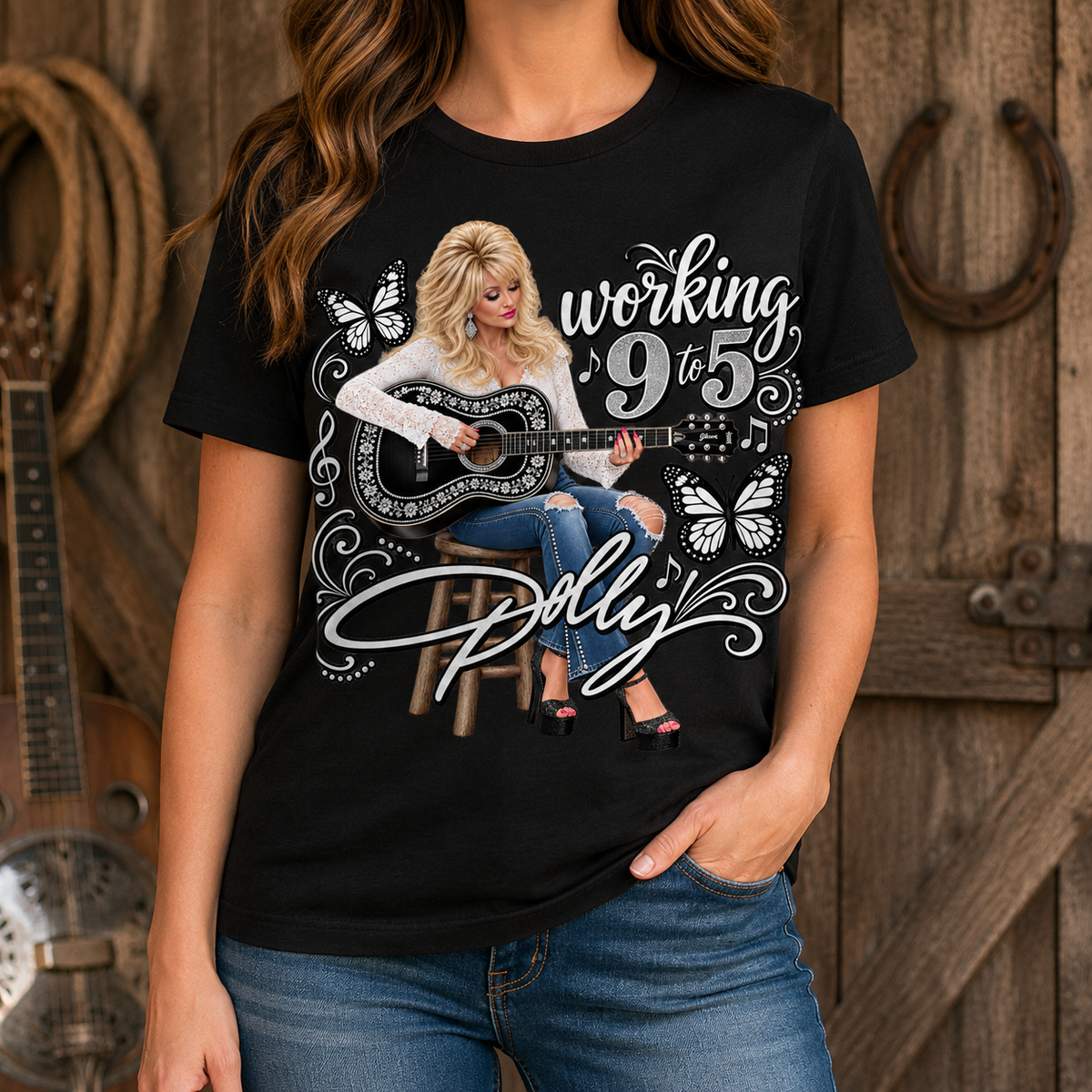 Working 9 to 5 Vintage Country Music T-Shirt – Western Butterfly Graphic Tee