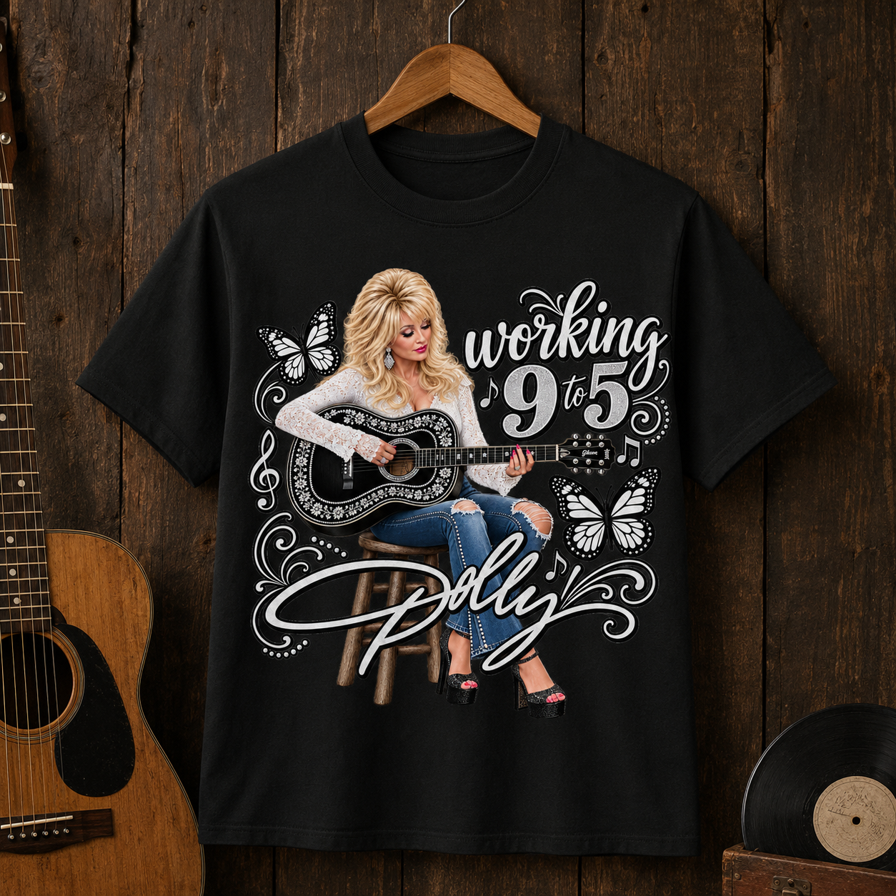 Working 9 to 5 Vintage Country Music T-Shirt – Western Butterfly Graphic Tee