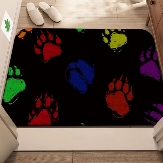 Colorful Paw Print Black Flannel Mat