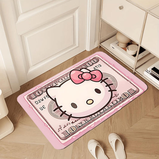Pink Bow Cat Dollar Print Flannel Mat