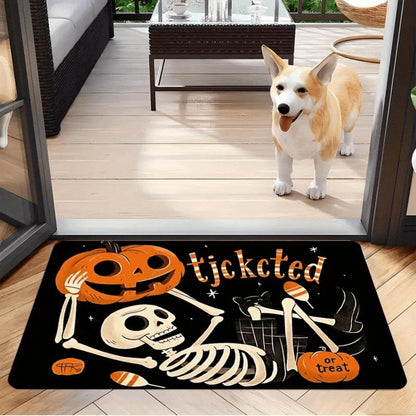 Halloween Skeleton & Pumpkin Flannel Mat