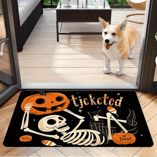Halloween Skeleton & Pumpkin Flannel Mat