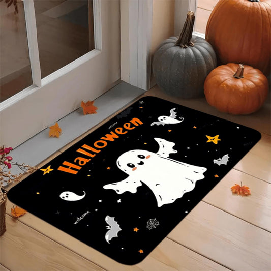 Cute Ghost & Bat Halloween Flannel Mat