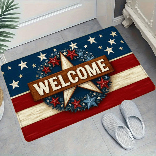 Patriotic Welcome American Flag Flannel Mat