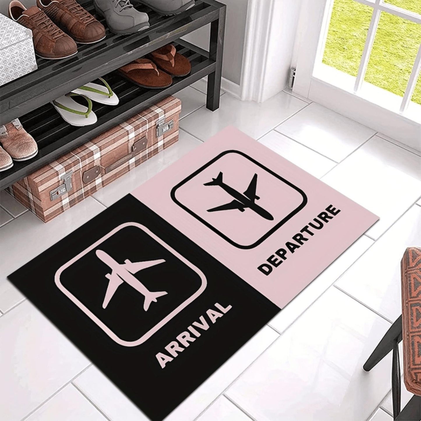 Takeoff and landing pattern home flannel floor mat, soft flannel creative floor mat, absorbent non-slip washable bathroom mat, home entrance door mat, kitchen long carpet, bedroom balcony laundry room carpet.