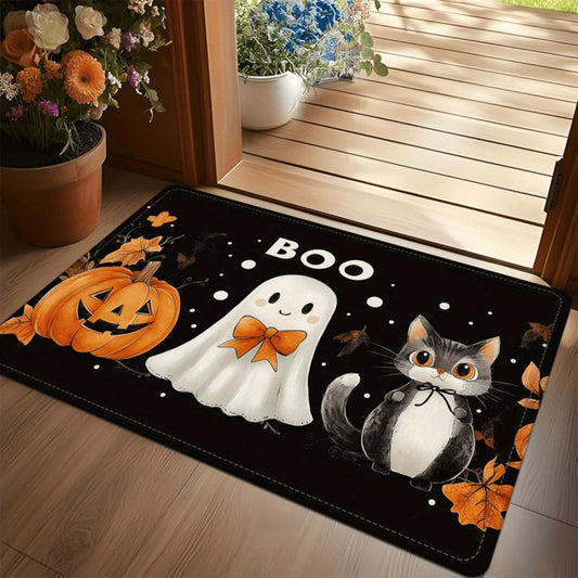 Boo Ghost & Cat Halloween Flannel Mat