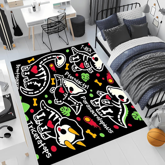 Cute Dinosaur Skeleton Halloween Flannel Mat