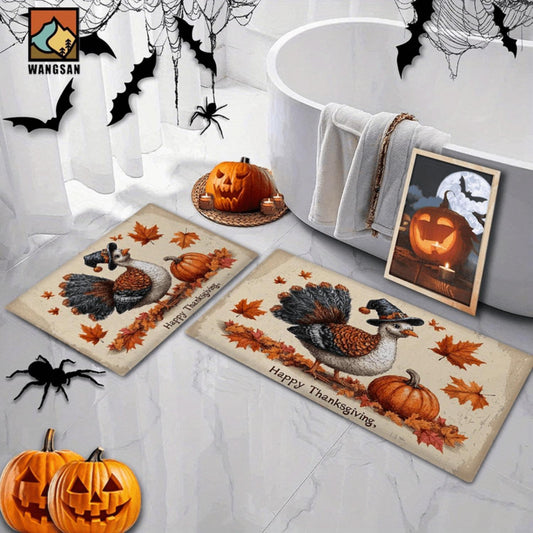 Happy Thanksgiving Turkey & Pumpkin Flannel Mat