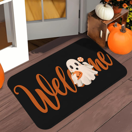 Welcome Ghost & Pumpkin Halloween Flannel Mat