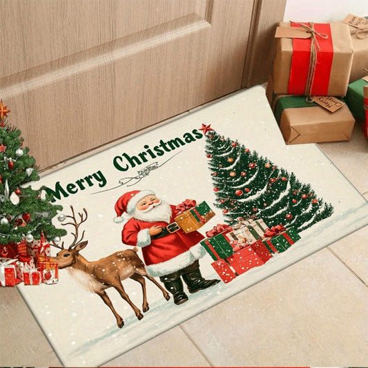 Merry Christmas Santa & Reindeer Flannel Mat