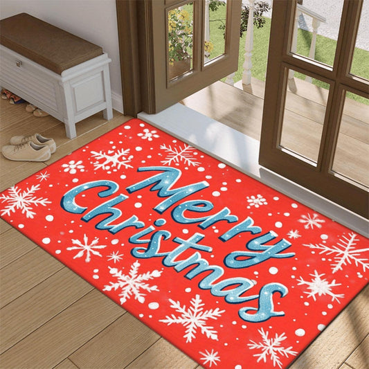 Red Snowflake Merry Christmas Flannel Mat