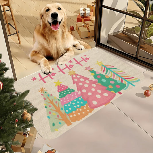 Ho Ho Ho Colorful Christmas Tree Flannel Mat