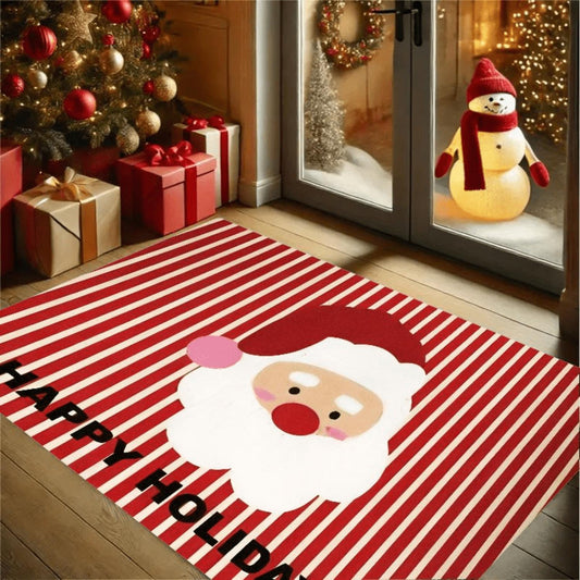 Happy Holidays Santa Striped Flannel Mat