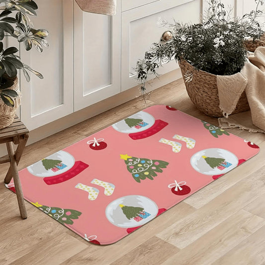 Pink Snow Globe Christmas Flannel Mat