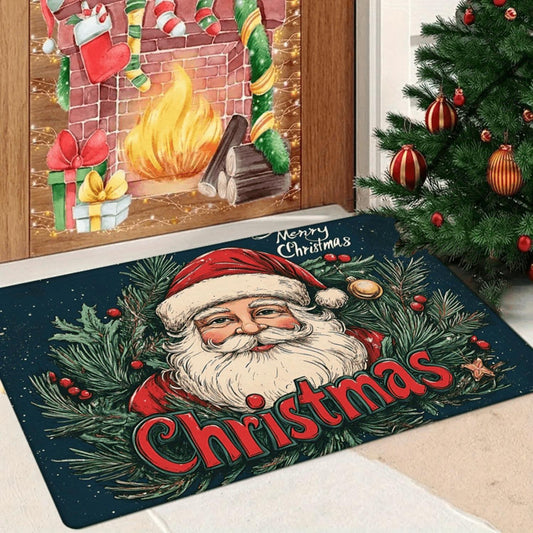 Vintage Santa Merry Christmas Flannel Mat