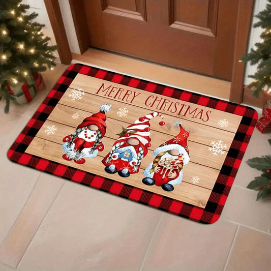 Merry Christmas Plaid Gnome Flannel Mat