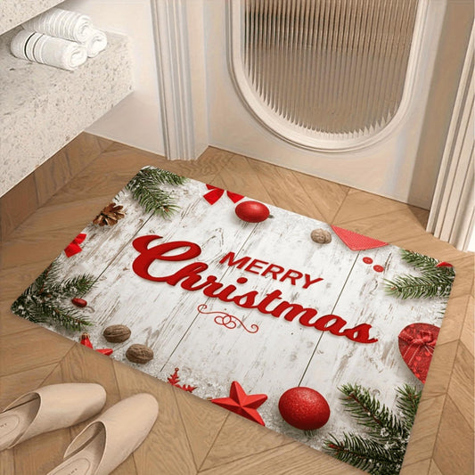 Rustic Merry Christmas Pine Branch Flannel Mat