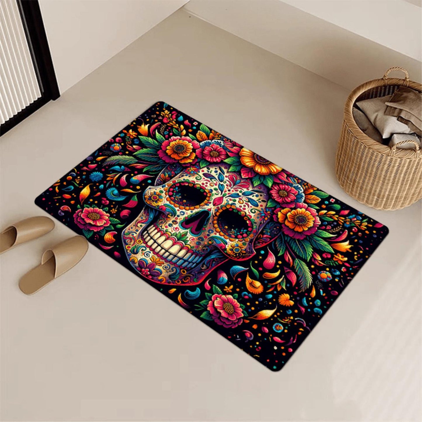 Day of the Dead Sugar Skull Flannel Mat