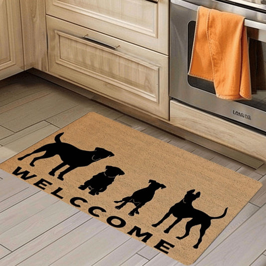 Four Dog Silhouette Welcome Flannel Mat