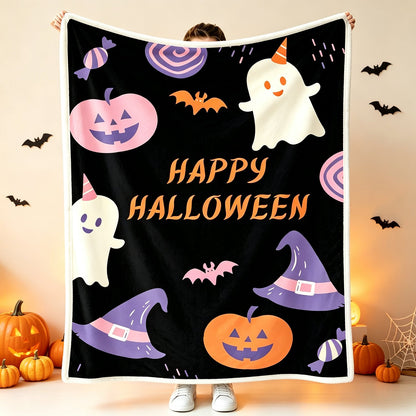 Pastel Halloween Ghost & Pumpkin Throw Blanket