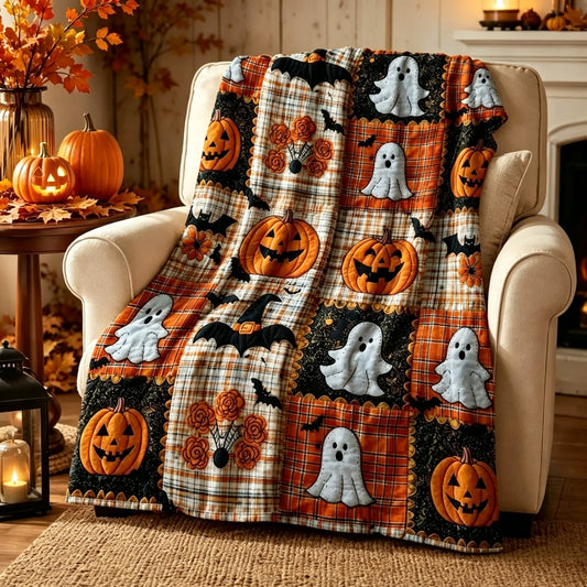 Halloween Pumpkin Ghost Plaid Throw Blanket