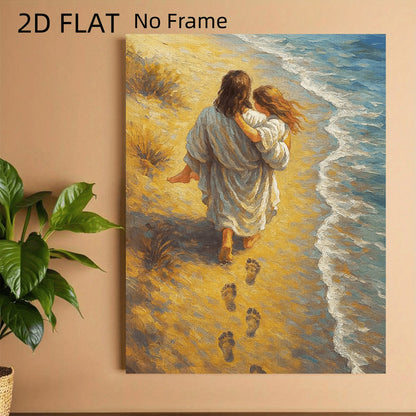 Footprints in the Sand Jesus Christian Canvas Wall Art