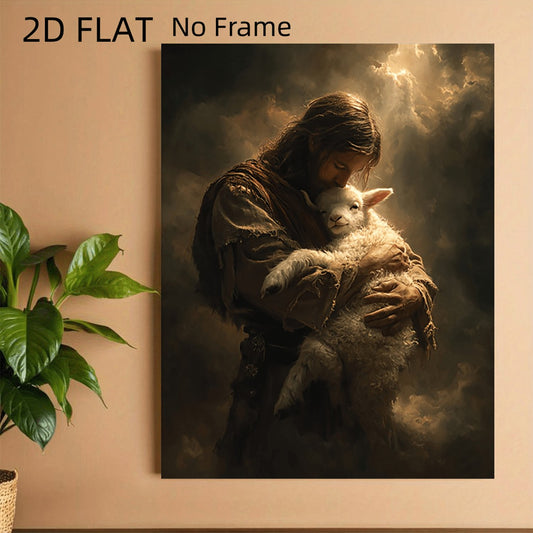 Jesus Holding the Lost Lamb Christian Canvas Wall Art