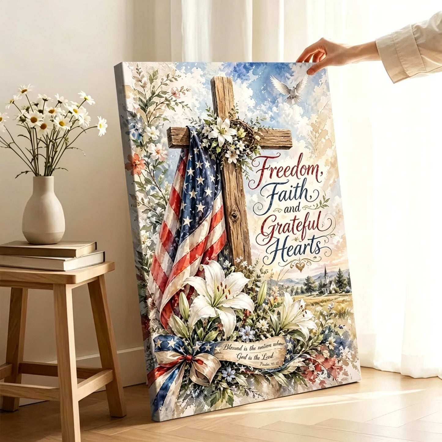 Freedom Faith and Grateful Hearts Christian Canvas Wall Art