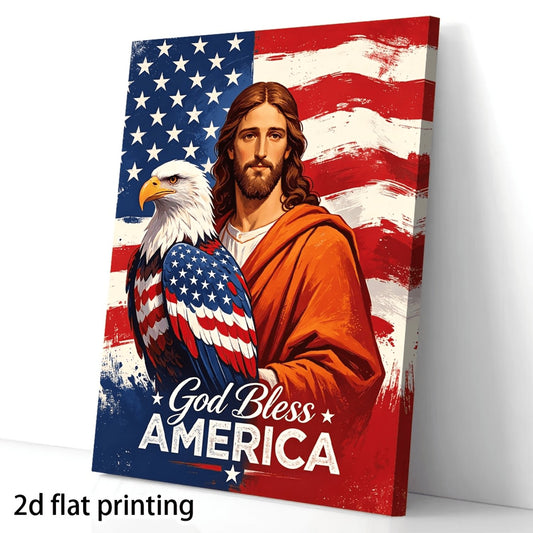 God Bless America Jesus and Eagle Canvas Wall Art