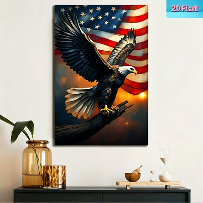 American Bald Eagle and Flag Canvas Wall Art