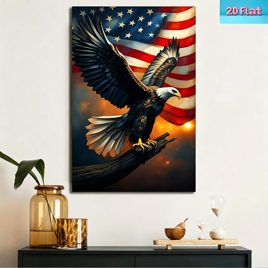 American Bald Eagle and Flag Canvas Wall Art