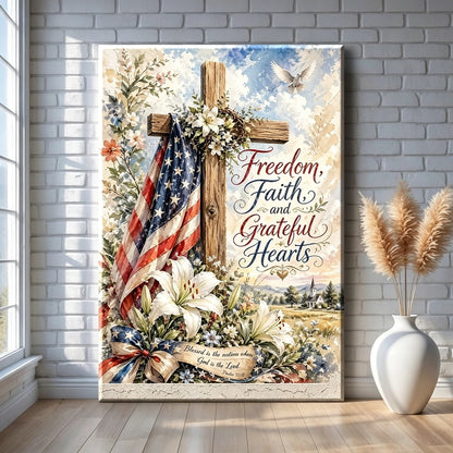 Freedom Faith and Grateful Hearts Christian Canvas Wall Art