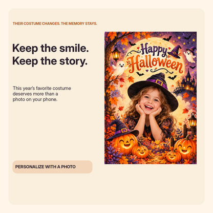 Keep the smile keep the story personalized Halloween child photo canvas