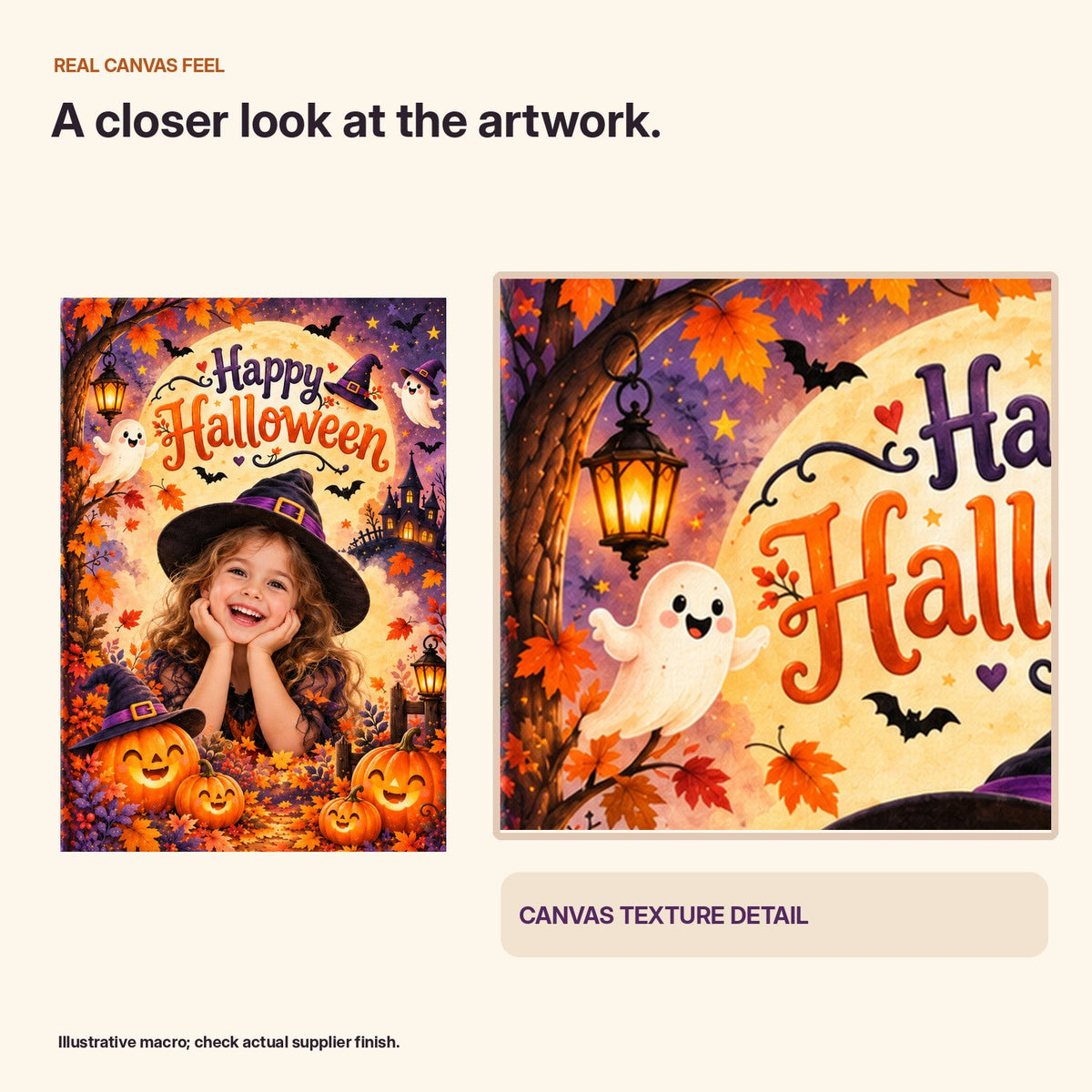 Illustrative macro canvas fabric texture using approved Halloween artwork