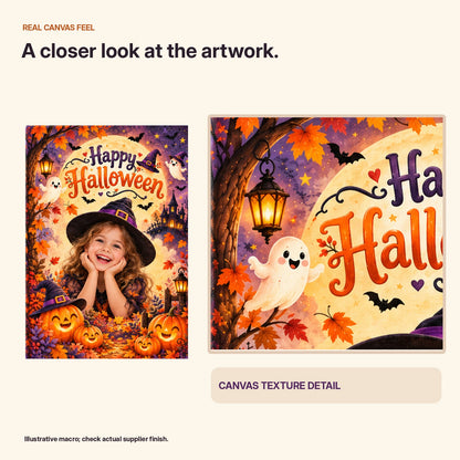 Illustrative macro canvas fabric texture using approved Halloween artwork