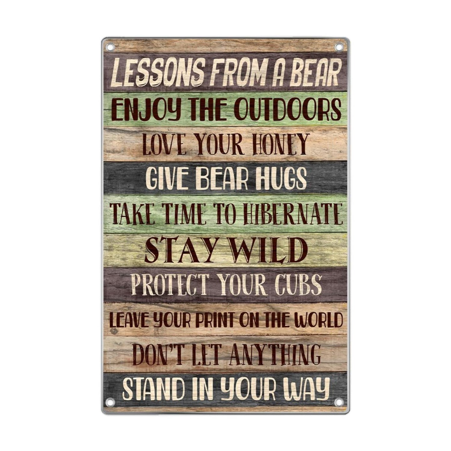Lessons From A Bear Metal Wall Sign 8x12in Rustic Woodgrain Farmhouse Decor Motivational Art