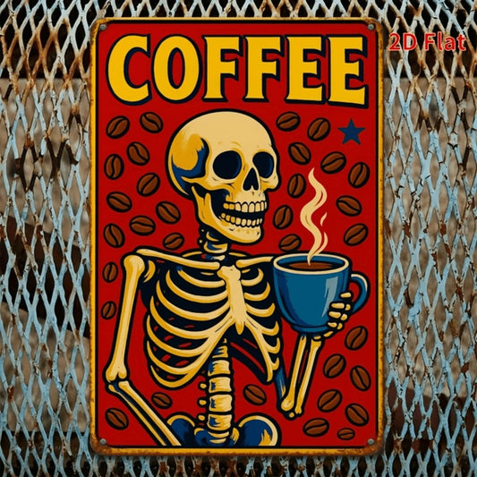 Vintage Skeleton Coffee Metal Sign