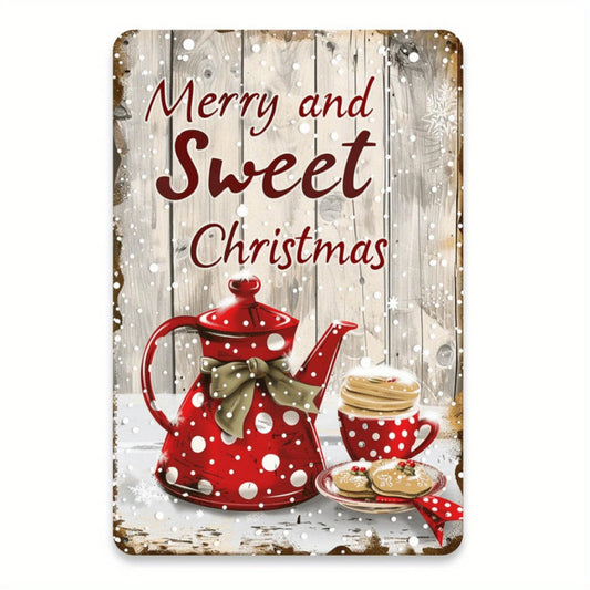 Merry and Sweet Christmas Teapot Metal Sign