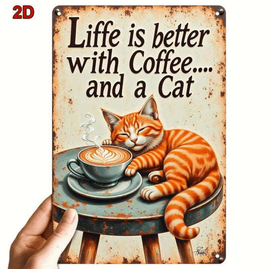Life Is Better With Coffee and a Cat Metal Sign