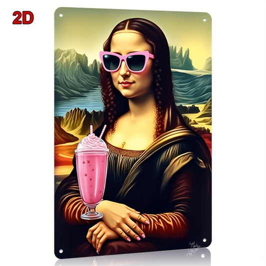 Mona Lisa Strawberry Milkshake Metal Sign
