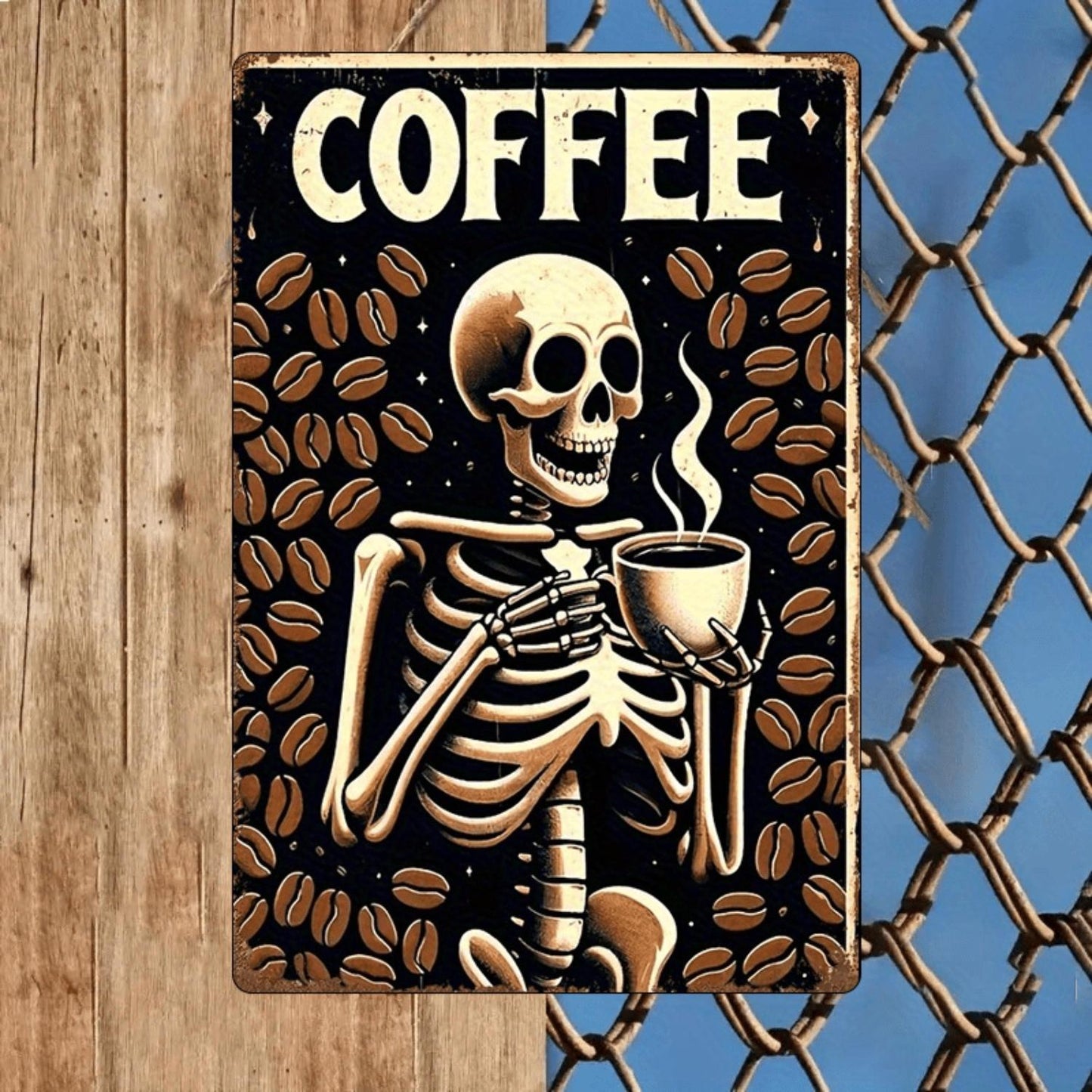 Coffee Bean Skeleton Metal Sign