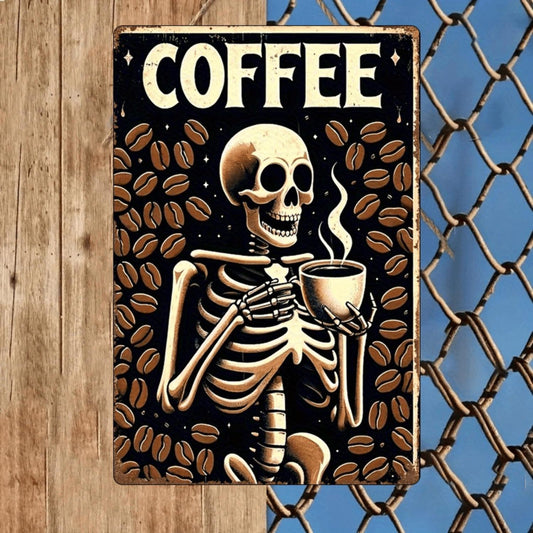 Coffee Bean Skeleton Metal Sign