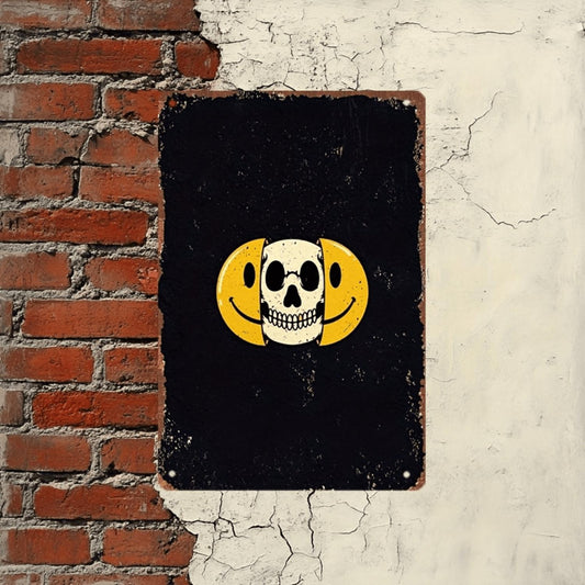 Grunge Skull Smiley Face Metal Sign