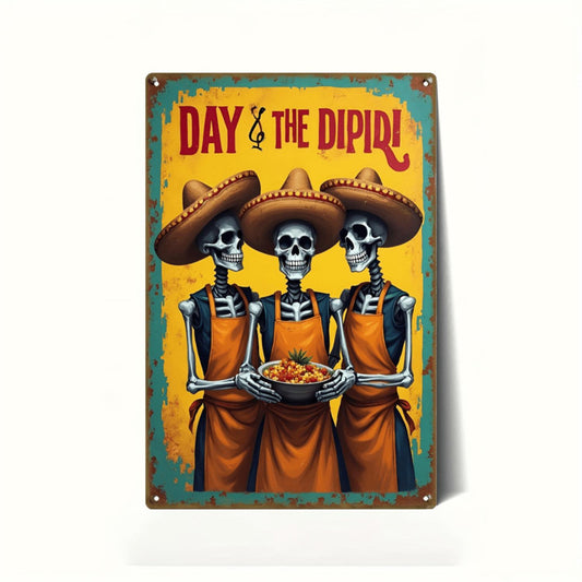 Day of the Dead Skeleton Chefs Metal Sign