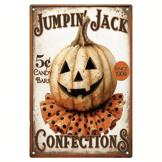 Vintage Jumpin’ Jack Pumpkin Metal Sign